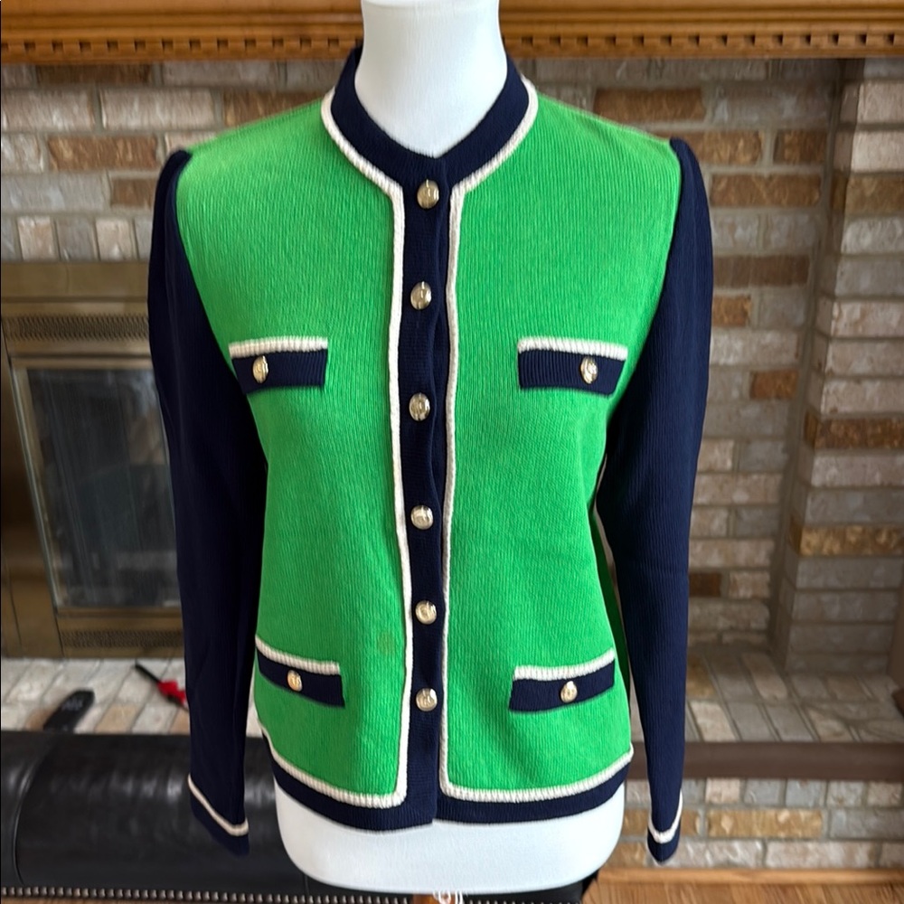 Green and Navy with White Trim - St. John Collection by Marie Gray Jacket